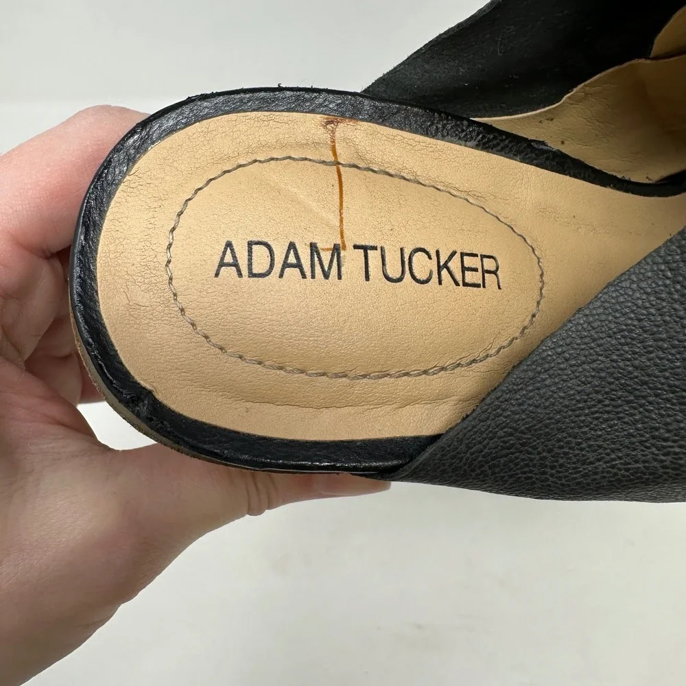 Adam Tucker Molly‎ Open Toe Mules Leather Black 7.5
